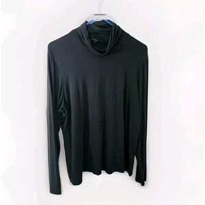 Eileen Fisher Stretch Rayon Black Mock Neck Long Sleeve Made In USA XL